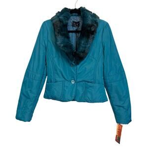 Ilary Cropped Puffer Jacket Large Blue NWT